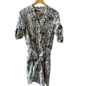 Rebecca Taylor Silk Drop Waist Ruffle Plackard Mini Shirt Dress Ice Green 4